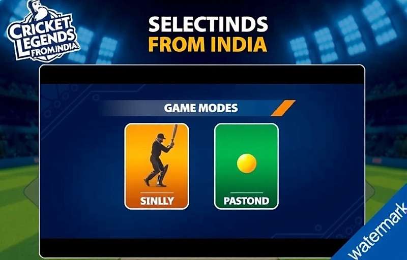 Cricket Legends from India game modes selection screen with Cricket Legends from India watermark