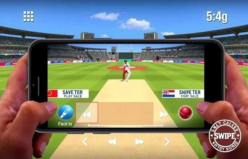 Cricket Legends from India batting controls showing swipe gestures with Cricket Legends from India watermark